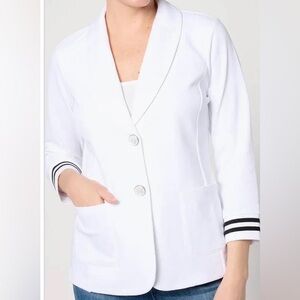 New Susan Graver Marina Knit 3/4 Sleeve Blazer w/ Rib Knit Cuffs White Large